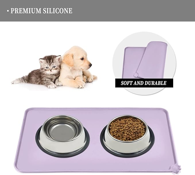 Reopet Waterproof Pet Feeding Mat, Non-Slip Silicone Placemats for Dog Cat Food and Water Bowl, High Raised Edges to Prevent Spills and Protect Floors