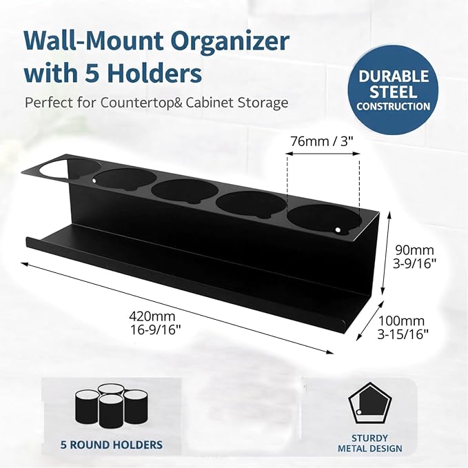 2 Pack Wall-Mounted Spray Bottle Holder, Heavy-Duty Steel Black Aerosol Can Storage Rack with 10 Holes, Spray Paint Can Organizer for Garage, Shop, Home, Tool Trailer & Service Truck