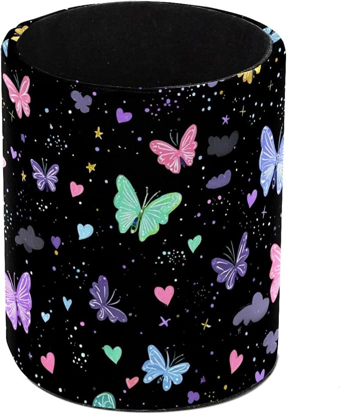 Faux Leather Pen Holder for Desk, Pencil Organizer Colorful Butterflies Pen Cup Desk Decor Makeup Brush Holder Storage for Office Home