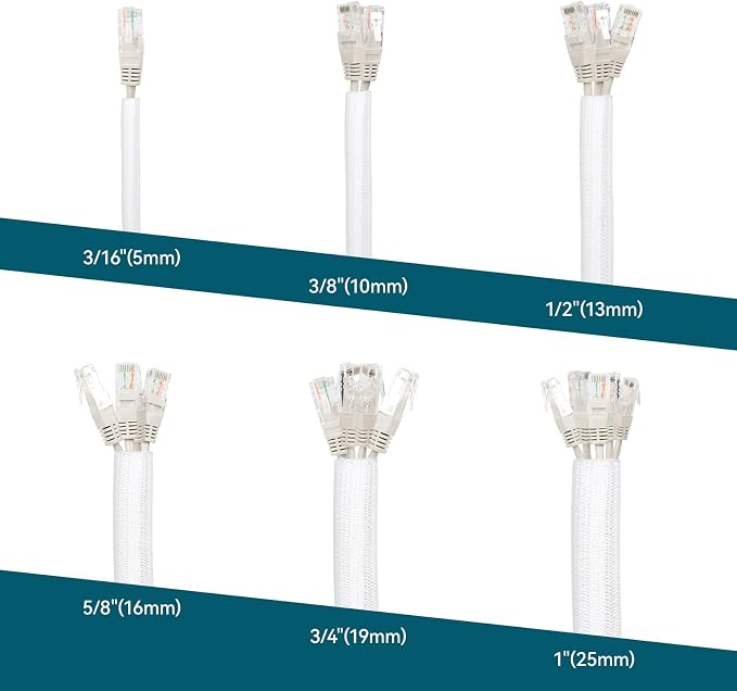 Wire Loom Tubing, 10ft Split Braided Cable Management Sleeve, Flexible Mesh Cord Protector Cable Sleeve for TV Computer (White, 3/8")