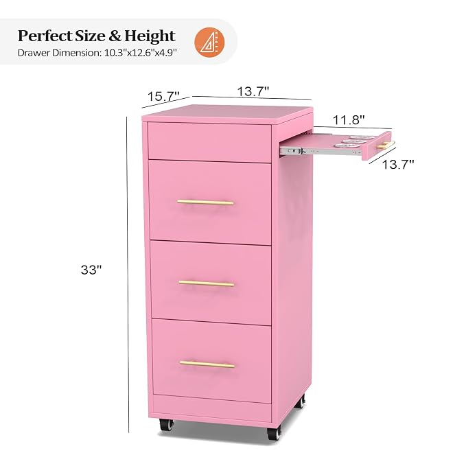 Salon Trolley Cart with Wheels, 3-Drawer Rolling Hair Styling Station, Mobile Beauty Trolley with Hot Tools Holder, Storage for Salon, Barbershop, Spa & Tattoo, Pink