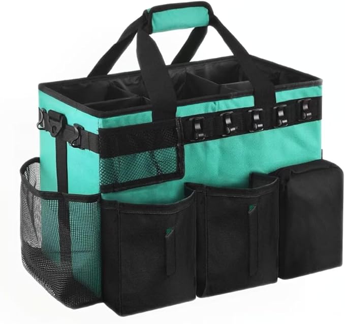 Boczif Cleaning Caddy Bag Wearable,Cleaning Caddy Supplies Organizer(Green) | with Handle, Shoulder Straps & Detachable Divide, Cleaning Tool Organizers Tote Bag for Cleaners & Housekeepers