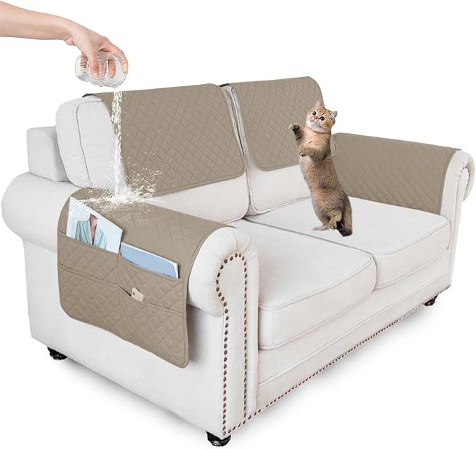 Large Polyester Armrest and Headrest Covers with 2 Pockets | Soft, smooth polyester resists daily wear nonslip silicone backing helps shield recliners and sofas from pet scratches