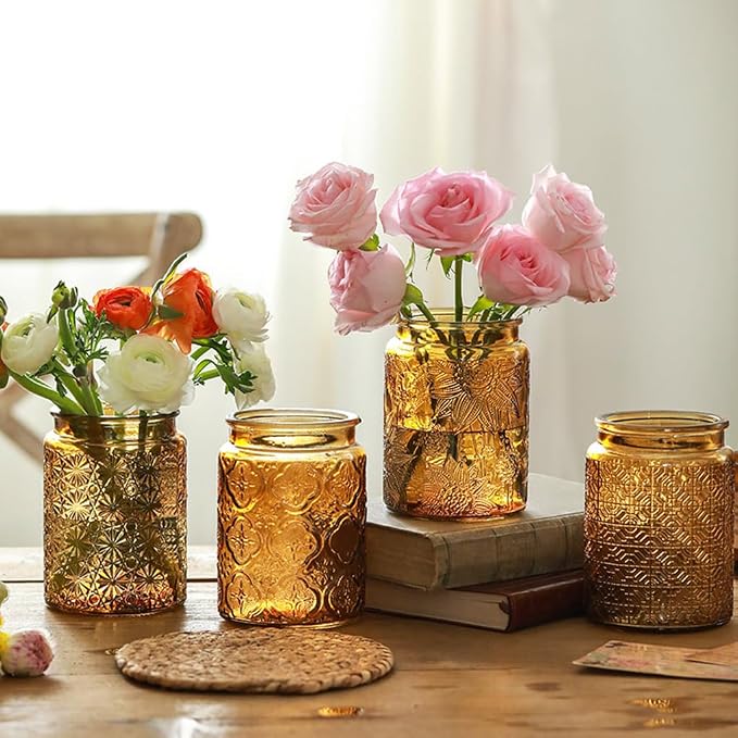 Vintage Glass Jar, 23.7 oz Yellow Sunflower Canister with Airtight Wood Lid | Coffee Bean Storage, Loose Leaf Tea Holder, Sugar Container, Candy Organizer, Cookie Keeper, Pantry Counter Decor