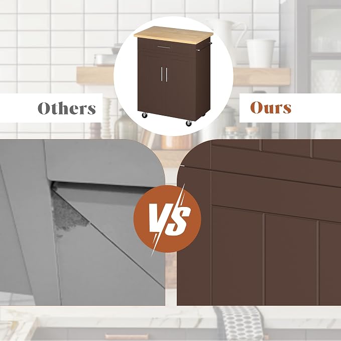JY QAQA 26" Kitchen Island on Wheels with Storage Cabinet Kitchen Cart Cabinet with Shelves, Cart Handle for Towel Rack or Free Mobility, Portable Islands for Kitchen,Brown