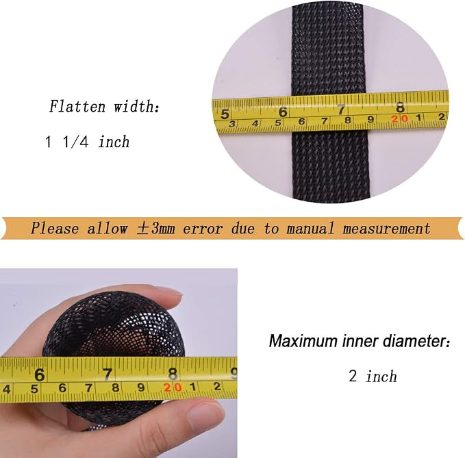 PET Expandable Braided Cable Sleeve Black 1-1/2 Inchx100 FT 1.37"