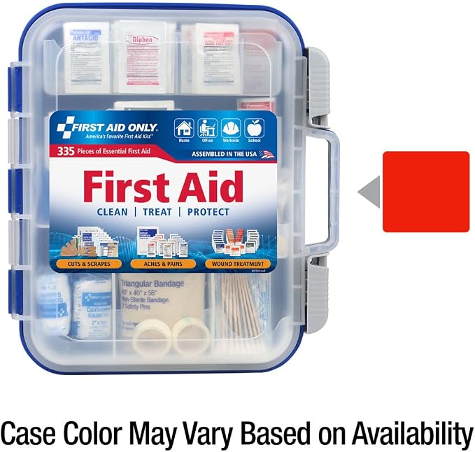 First Aid Only 91247 OSHA-Compliant First Aid Kit, All-Purpose 100-Person Emergency First Aid Kit for Business, Worksite, Home, and Car, 335 Pieces, Multicolored