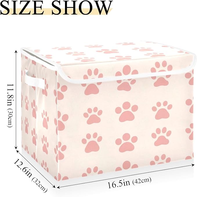 Kigai Paws Cat Dog Storage Bins with Lids, Fabric Organizer Box with Flip-Top & Handles, Foldable, Stackable Collapsible Container for Closet, Home, Bedroom