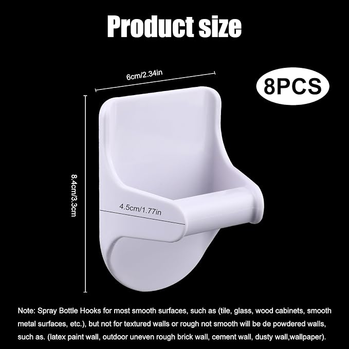 8 Pcs Wall Mount Spray Bottle Holder,Strong Adhesive Spray Bottle Hooks Holder,Spray Bottle Organizer Rack for Cabinet,Under Sink,Kitchen,Bathroom,Laundry Room