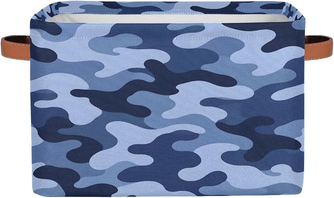 Pardick Camo Basket Storage Bins Rectangle Canvas Basket Cube Storage Box | Nursery Foldable Basket with Handle for Kids Girls Boys Toys Living Room Closet Organizer Shelf Gifts Camouflage Blue