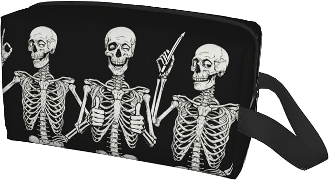 Spooky Halloween Skeleton Makeup Bag - Durable 600D Oxford Fabric Travel Cosmetic Bag, Shockproof Foam Padded Toiletry Organizer for Gym & Daily Use 10x6.2x4.9 Inch