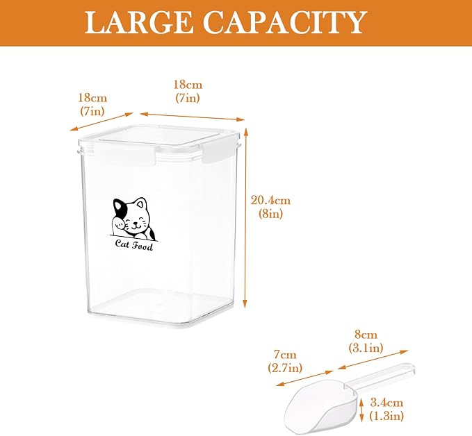 Cat Food Storage Container|Airtight Cat Food Container with Spoon |5.8lbs Pet Food Storage Container|Hold Up to Cat Food Storage Containers|Portable Cat FoodStorage Containers for Travel| BPA Free