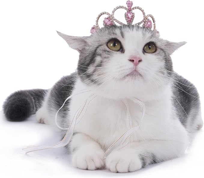 Lovelyshop Princess Pet Tiara Crown for Cats & Dogs, S, Gold Pink