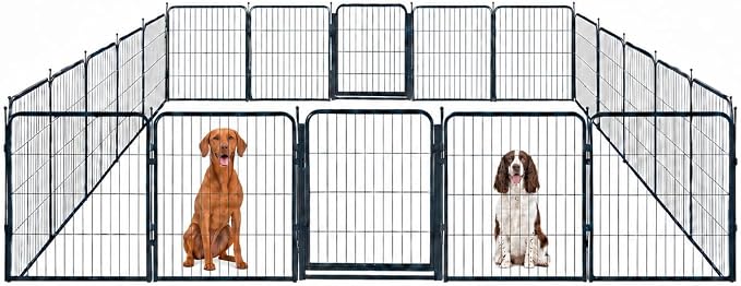 Indoor Dog Playpen - 32 inch, 20 Panels for Small and Puppy Size Dogs - Heavy Duty Metal Portable Pet Fence with Black Anti-Rust Coating - Play Pen w/Extra Wide Gate