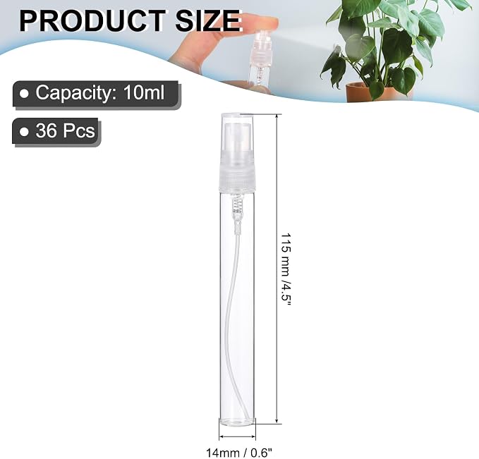 PATIKIL 10ml Glass Mini Perfume Sample Bottles, 36 Pcs Fine Mist Refillable Empty Mini Spray Bottle Fragrance Sample Bottles Sprayer for Perfume Travel Liquid Essential Oil, Clear