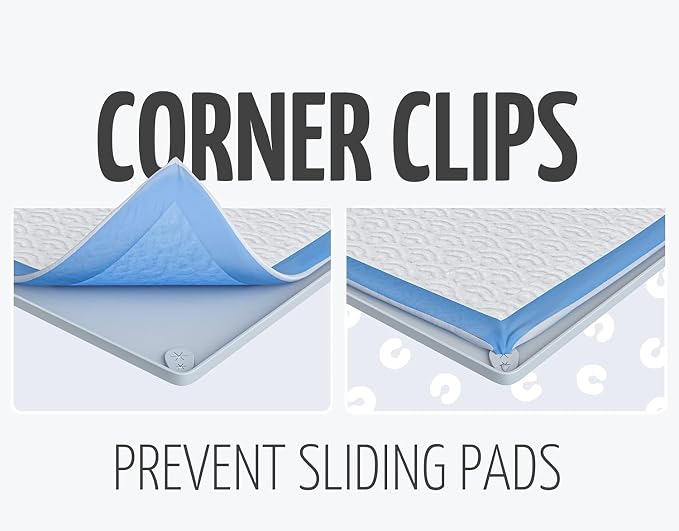 Dog Pee Pad Holder Tray Fits for 30” x 23” Pee Pads - 1 Pack - Sky Grey | Corner Lock Holes, Raised Edges, Non-Spill, Easy to Clean Silicone Dog Potty Tray Holder, For Indoor Floor Protection
