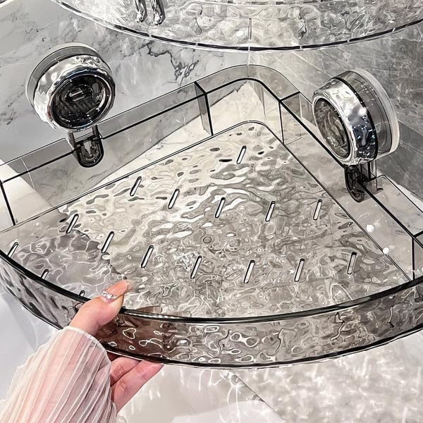 No Drill Clear Wall Caddy, 2024 New Wall Mounted Organizer Shelf Light Luxury Style Glacier Pattern Suction Cup Shelf, Drill Free Removable Caddy Shower Organizer (Clear, Rectangle)