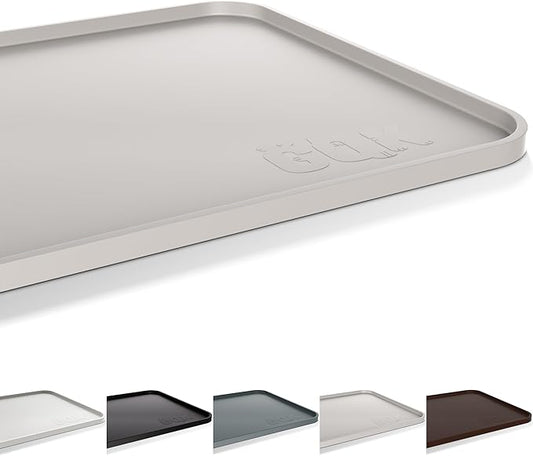 Silicone Dog Food Mat, Waterproof Anti-Slip Pet Feeding Mat with Warped Resistant Raised Edge,Spill-Proof Lip Floor Protection,Dishwasher-Safe Pet Placemat for Dogs & Cats(M 20" x 14" Beige Gray)