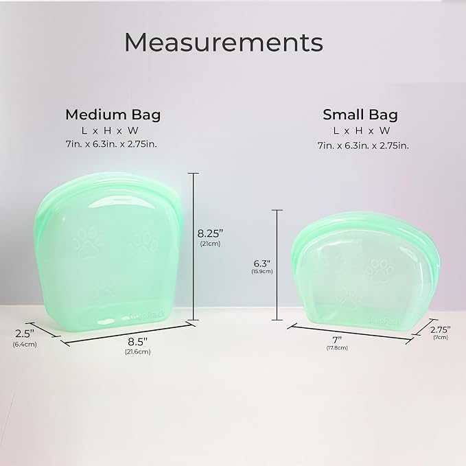 SnapPack Premium Silicone Reusable Pet Storage Stand-Up Bags, 2-Pack Duo Set, Microwave, Dishwasher, Oven and Freezer Safe, BPA Free, Leak-free, and Eco-friendly |1000ml & 2000ml (Teal)