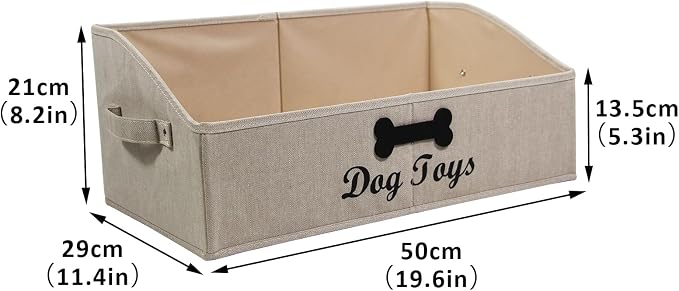 Large Dog Toy Basket Collapsible Dogs Toy Box Fabric Trapezoid Dog Toys Bin Storage for organizing pet Toys/Blankets/leashes/Rope Toys/Clothing-Can be Personalized-KhakiStripe