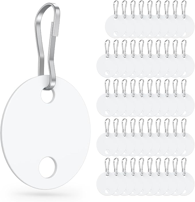Uniclife 50 Pcs Key Tags 1 Inch Plastic Key Chain Tags with Metal Snap Hooks Double-Sided Writable White Tags Sturdy Key Item Identifiers for Home and Office