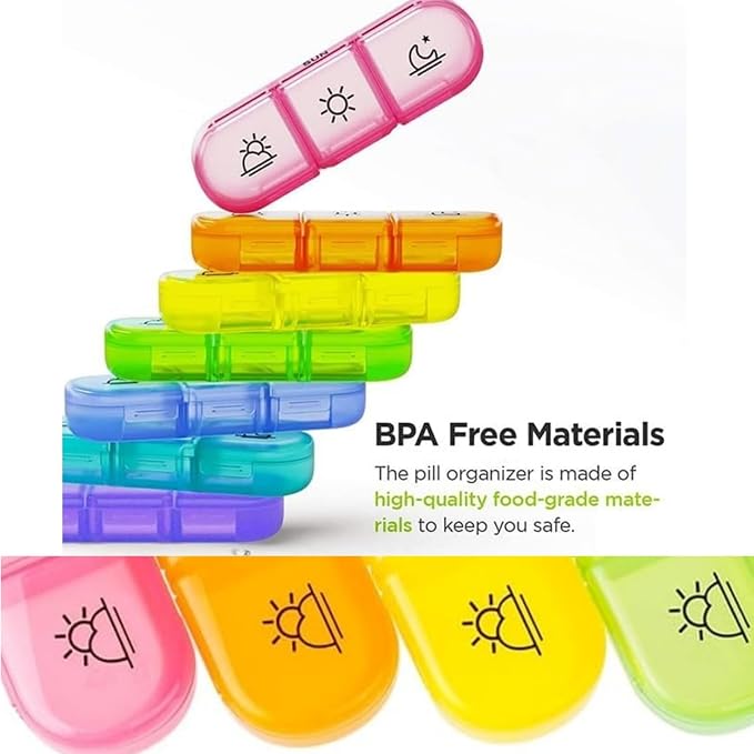 Weekly Pill Organizer 7 Day 3 Times, Portable Pill Organizer | BPA Free Pill Case, Travel Daily Pill Box Reminder, Medication Organizer for Vitamins, Supplements