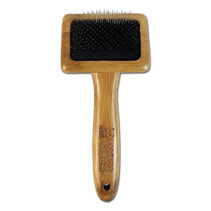 Alcott Bamboo Groom Slicker Brush with Stainless Steel Pins for Pets, Small,Black