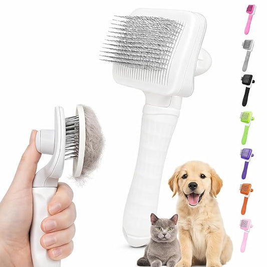 Self-Cleaning Slicker Brush, Dog Cat Bunny Pet Grooming Shedding Brush, Easy to Remove Loose Undercoat, Pet Massaging Tool Suitable for Pets with Long or Short Hair (White)