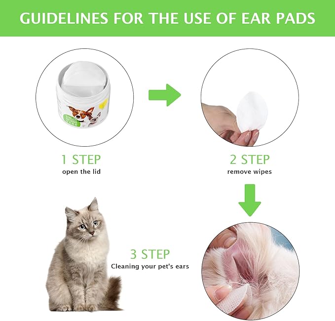 Dog Ear Cleaner Wipes for Cats & Dogs, Ear Cleaning Wipe with Aloe Cucumber, Gentle Ear Wipes for Dirty, Waxy, Smelly Ears - Non-Irritating