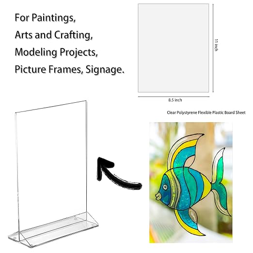 6 Pack PET Sheet Panels for Art, Posters | 8.5" x 11" x 0.02 Clear Acrylic Sheet Glass Alternative for Paintings Arts and Poster Frames Plastic Board Sheets