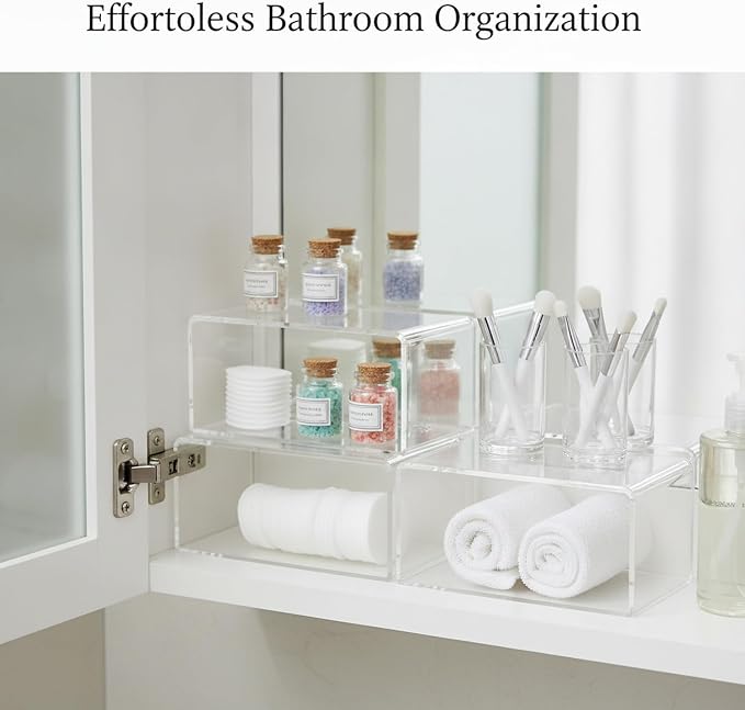 Clear PET Storage Canisters, Square Bathroom Vanity Organizers for Medicine Cabinet, Set of 4 (1 PC)
