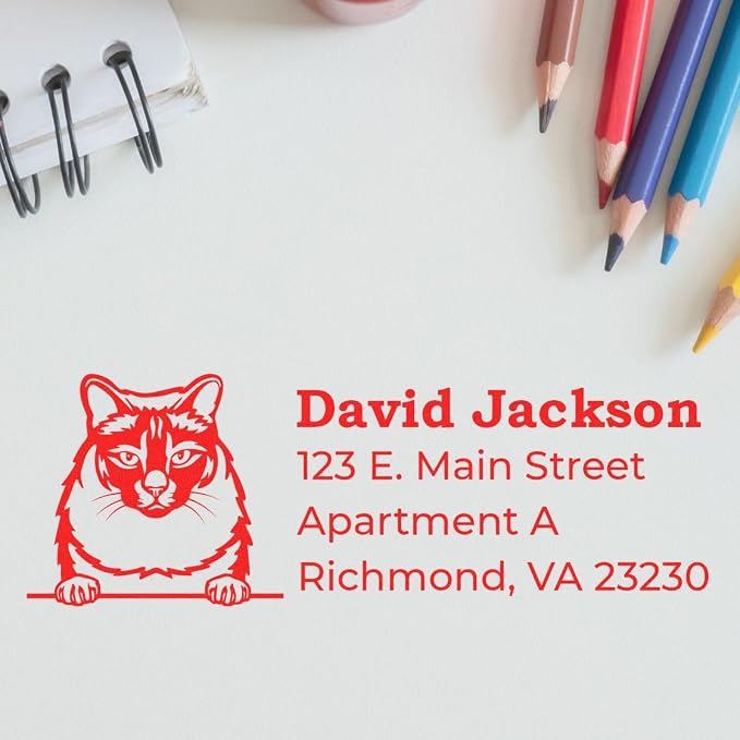 Balinese Cat Address Stamp, Personalized Duo Hand Stamp, Balinese Cat Return Address for Pet Mail, Envelope, Wedding, Home Decor