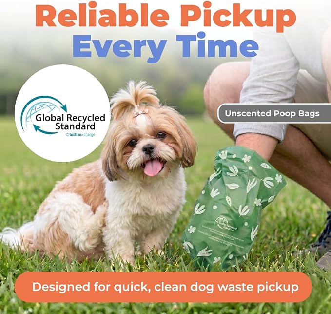 Best Pet Supplies GRS Poop Bags for Dogs - 150 Count, Green, Unscented | Unscented, 50% Post-Consumer Recycled Plastic, Leak-proof, Easy-Tear perforations, Thick Bags, Fits Standard Holders