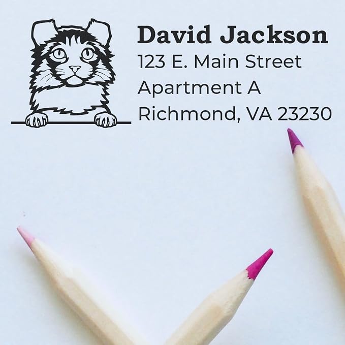 Peeking Kinkalow Cat Self-Inking Return Address Stamp - Clear Impressions | Envelope Stamp with Kinkalow Cat Design. Envelope Stamp for Thank You Notes. 4 lines. Choice of 11 ink colors. Made to order.