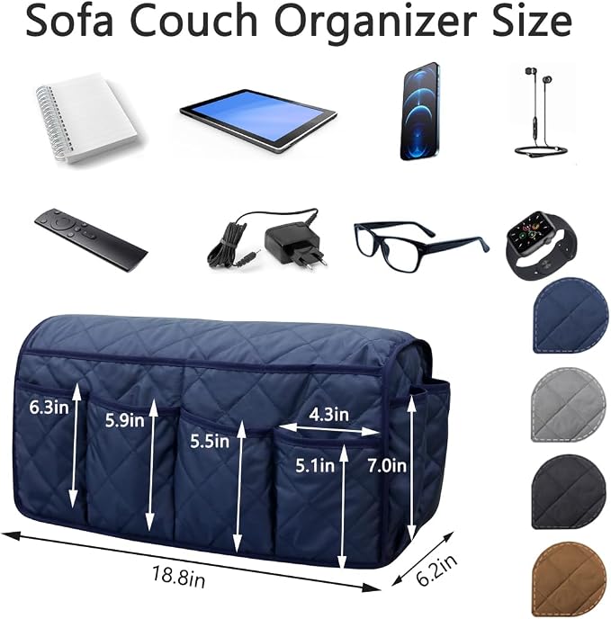 Sofa Armrest Organizer,Couch Remote Control Holder with 14 Pockets Waterproof Non Slip Recliner Organizer for TV Remotes Caddy, Book, Magazines, Ipad