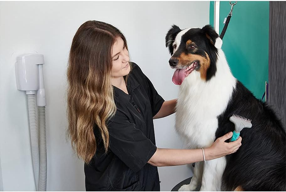 GROOMER ESSENTIALS Dematting Brush for Dogs, Double Row Undercoat Fur Rake, Effective Deshedding Rake for Thick Coats, Professional Pet Grooming Tool