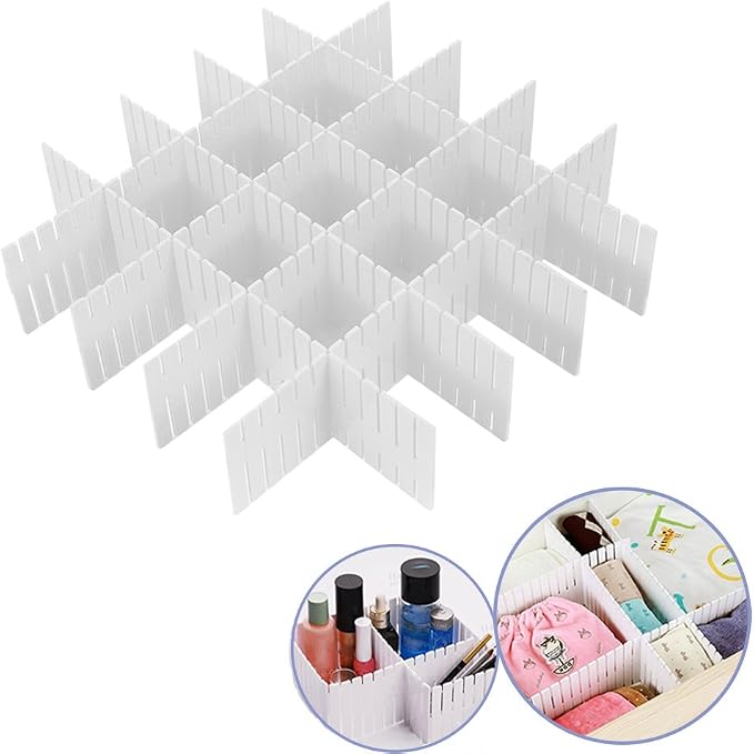 8pcs DIY Plastic Drawer Organizer Adjustable Drawer Dividers for Home Tidy Closet, Socks, Underwear, Office School Supplies, Kitchen Utensil Tools (White)