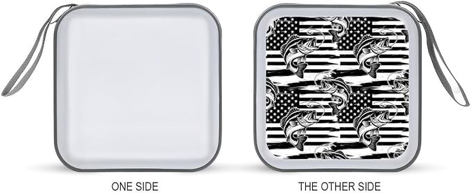 Portable Hard Shell DVD Storage Black And White American Flag Camo Fish, 40-Disc Binder with Carry Strap, Protective Case for Movies Music Travel