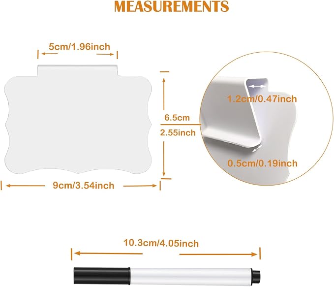 Basket Labels Clip, Include 20 Kitchen Clip Label Holder Removable PVC Bin with 2 Chalk Marker for Basket Pantry Organization -White