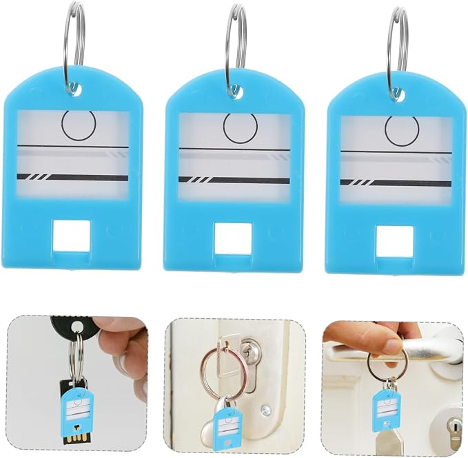 TEHAUX 50pcs Key Tags Split for Easy Identification Multi-Function Luggage Labels for Bags Keys Pets and Boys and Girls Items Organizers
