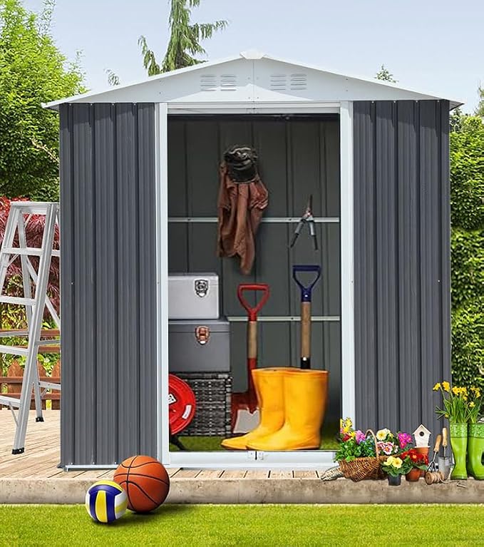 5FT x 3FT Outdoor Storage Metal Anti-Corrosion Utility Tool House with Lockable Door & Shutter Vents，Outdoor Waterproof Garden Tool Storage Sheds（with Metal Foundation）