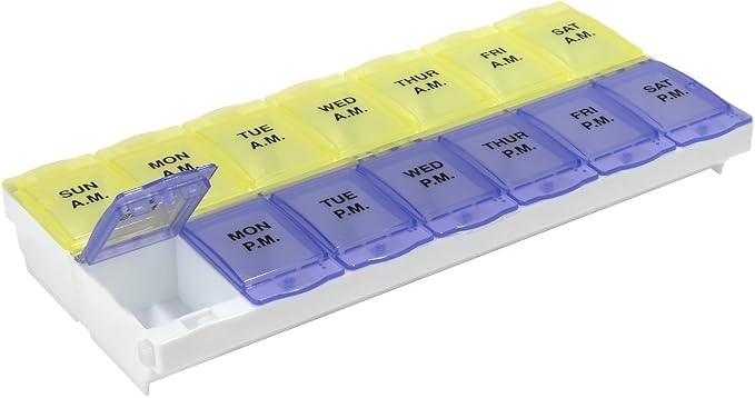 EZY DOSE (7-Day) AM/PM Pill Planner, Medicine Case, Vitamin Organizer Box, 2X-Large Locking Compartments to Secure Medication and Prevent Spilling, Color May Vary (Randomly Selected), BPA Free