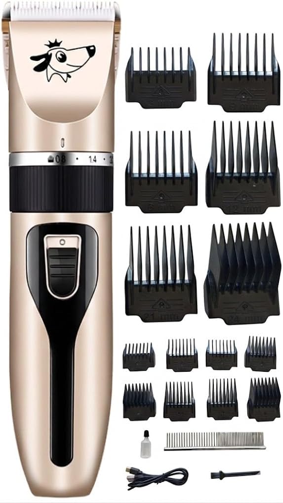 VCM Dog Clipper 2 in 1 Grooming Kit Electric Rechargeable Cordless Shaver Replaceable Paw Trimmer Blade Low Noise for Dog Cat Pet