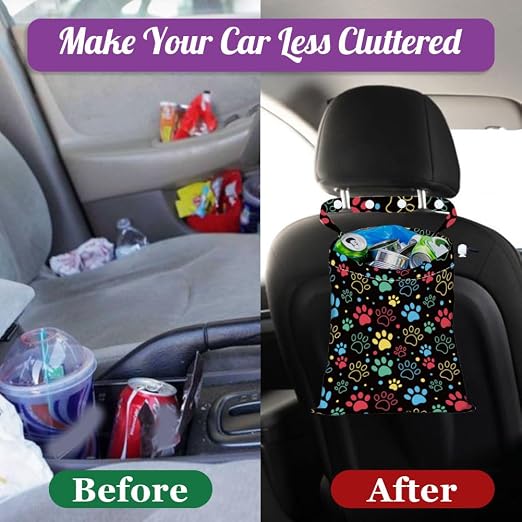 Cat Paw Strap Drawstring Car Trash Bag Hanging Garbage Bag with Snap Buttons Car Back Seat Trash Storage Portable Dustbin Vehicle Trash Can Bag for Vehicle Accessories Travel Camping