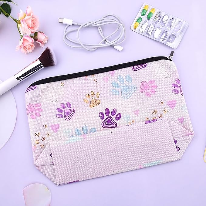 Cats Dogs Paws Cosmetic Bag for Pet Lovers Birthday Christmas Gifts for Women Men Dog Cat Snacks Makeup Organizer Bag Travel Toiletry Zipper Pouch Travel Essentials Accessories Storage Bags
