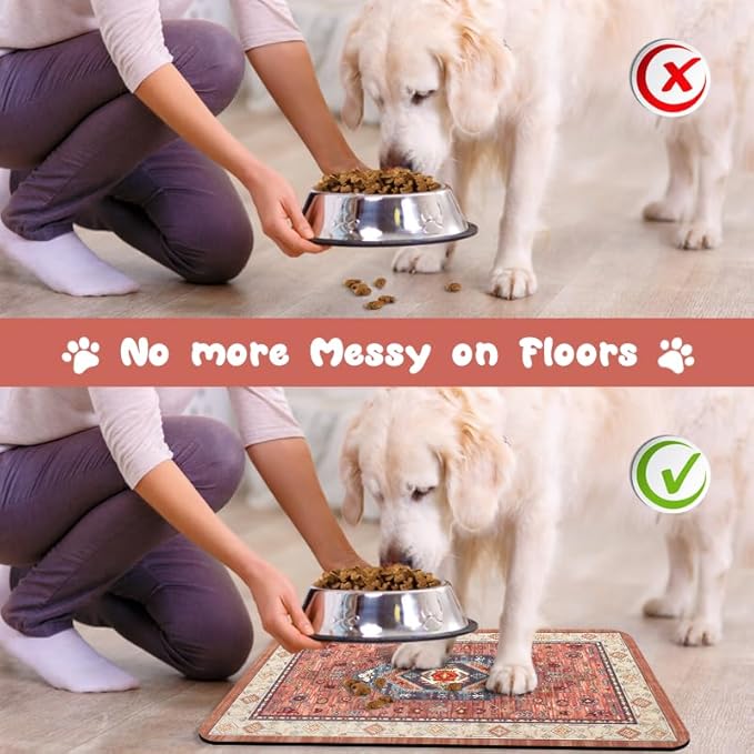 Dog Food Mats for Floors Waterproof, Pet Water Bowl Mats Pet Feeding Absorbent Placemats 16 * 24 inch