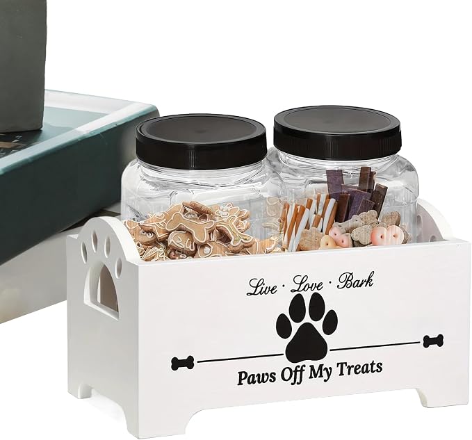 Wooden Dog Treat Container - Airtight Pet Food Storage Jar, Puppy Cookie Holder | Rustic Dog and Cat Treat Organizer for Countertop, Multifunctional Pet Snack Box, Treat Container for Dog Owners