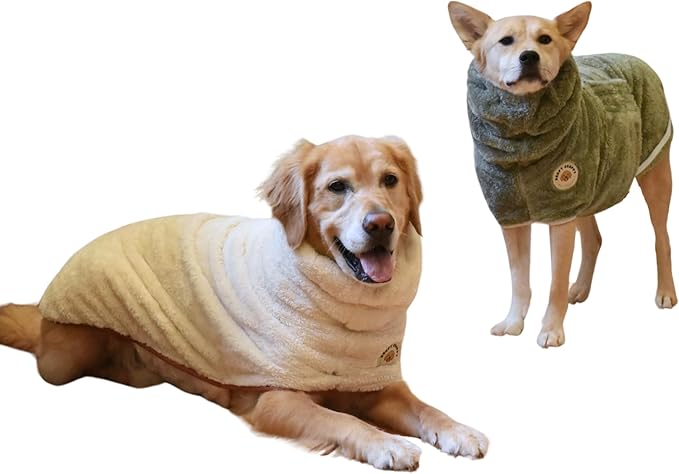 DERPYCHAPPY Premium Dog Towel Robe & Dog Bathrobe for Drying Dogs Made in Korea | Super Absorbent Quick & Adjustable Microfiber Bath Towel for Cats & Puppy Robes After Bath | Soft Warm Coat (Beige,S)