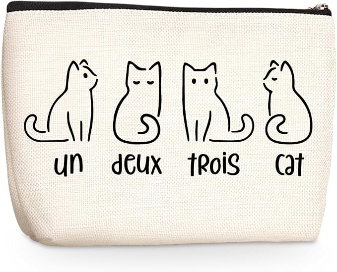 Cat Gifts for Women Funny Pun Makeup Bag Cat Lover Gifts for Women Sister | Cat Owner French Teacher Cat Themed Gifts Cat Mom Gifts Cosmetic Bag Mothers Day Graduation Birthday Gifts Travel Pouch