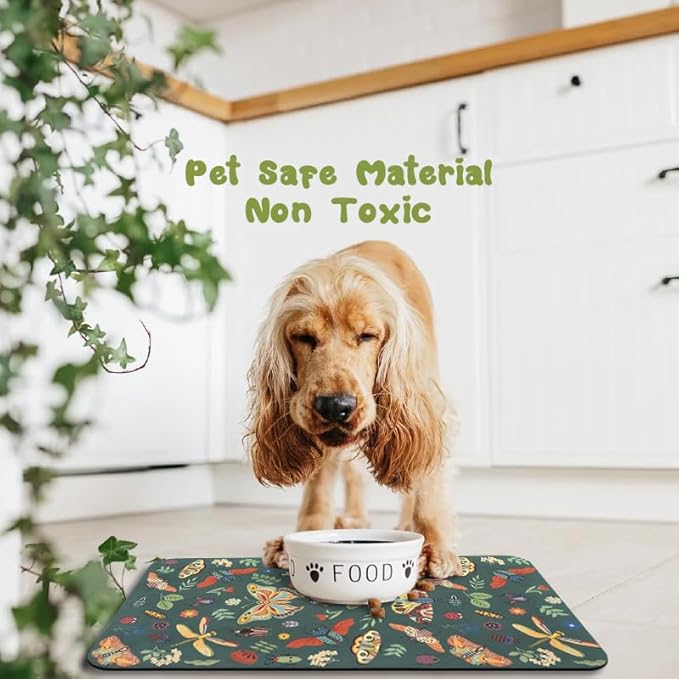 Dog Food Mats for Floors Waterproof, Pet Water Bowl Mats Pet Feeding Absorbent Placemats 17 * 30 inch